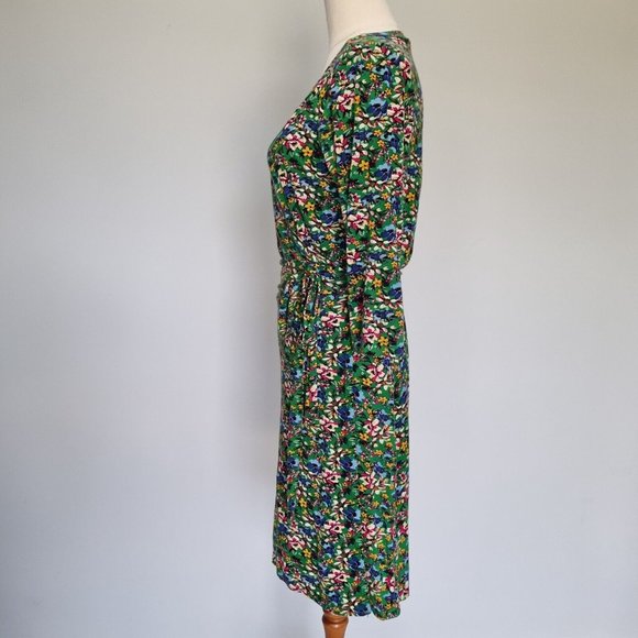 Review Multicolour Floral Jersey 3/4 Sleeve Wrap Dress Size 12 - Picture 3 of 7